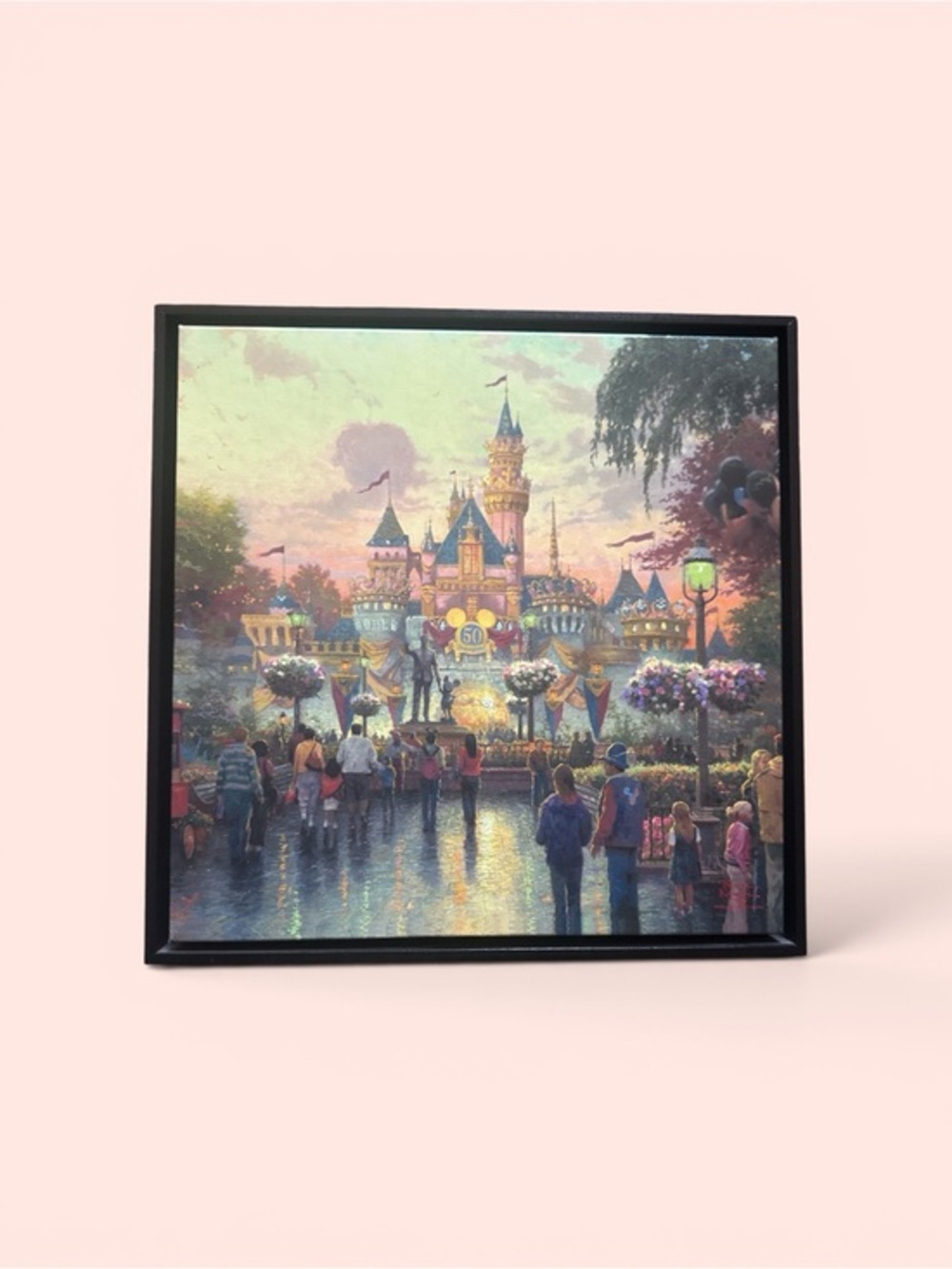 Thomas Kinkade Disney Castle 50 Anniversary Gallery Wrapped Canvas 14” X 14” Art